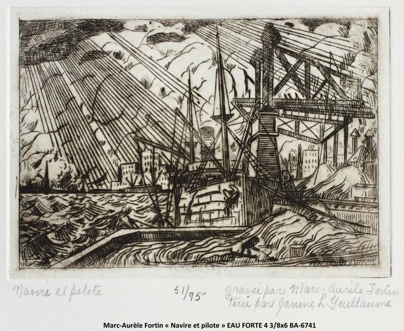 BA6741 - Navire et pilote 51/95 (Eau Forte / Etching) M.A.FORTIN - 4 3/8x6