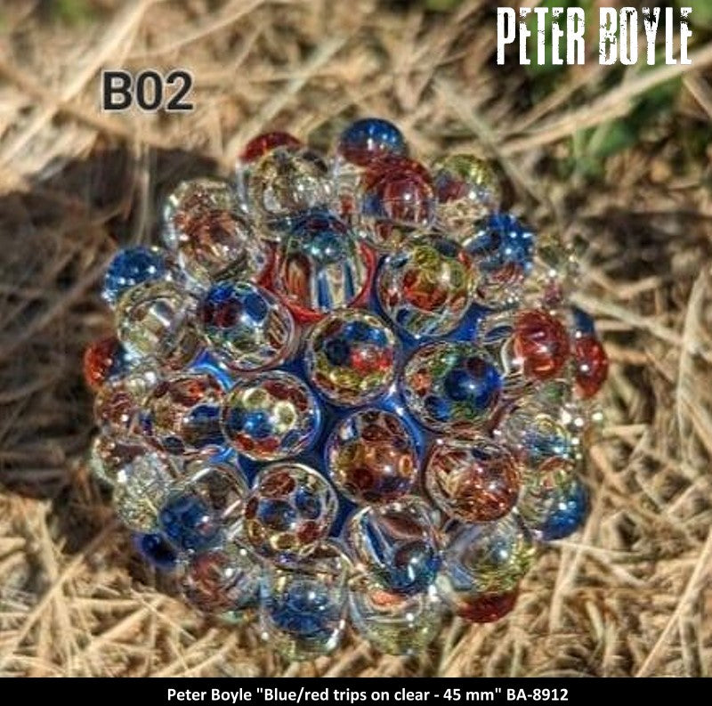 BA8912 -  Blue/red trips on clear - 45 mm - PETER BOYLE ART GLASS/ARTISTE VERRIER