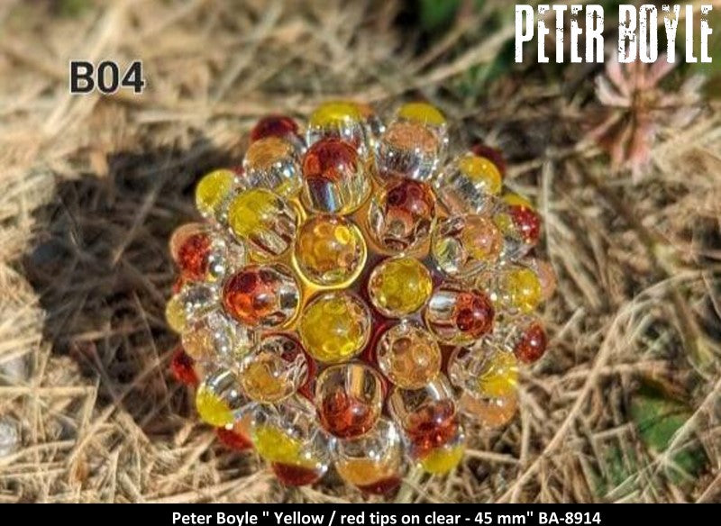 BA8914 - Yellow / red tips on clear  Hobnail - 45 mm - PETER BOYLE ART GLASS/ARTISTE VERRIER