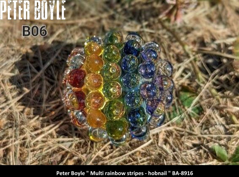 BA8916 - Multi rainbow stripes - hobnail  42mm - PETER BOYLE ART GLASS/ARTISTE VERRIER