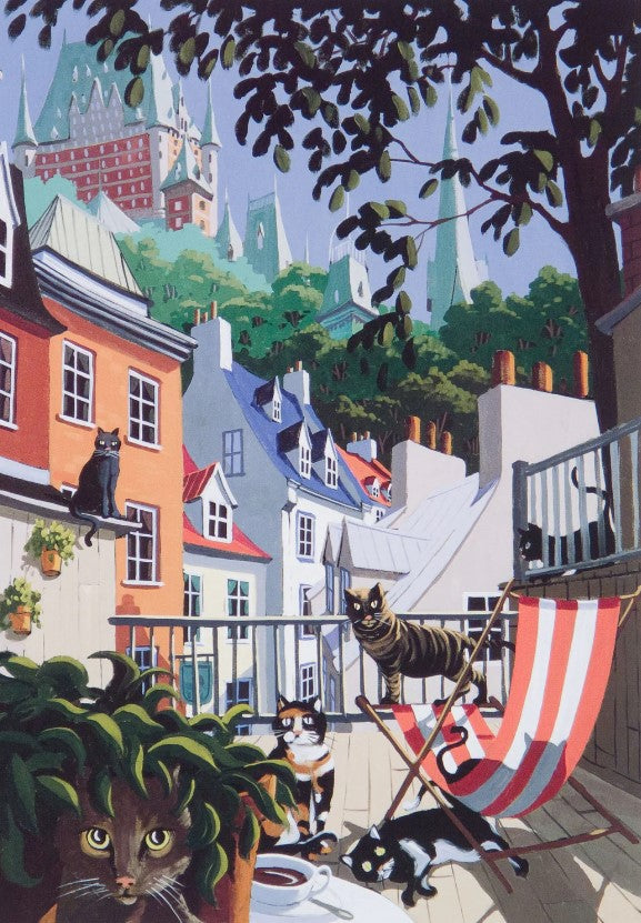 RC - Sept chat et un balcon - Lithographie - 12X9 - REMI CLARK