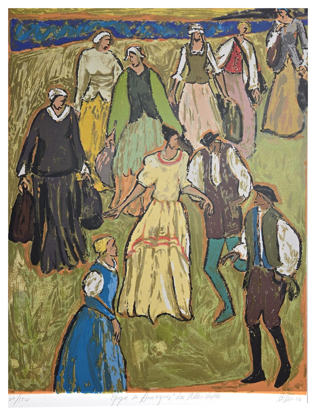 AV-110 - VÉZINA, ANDRÉE - Épopée en Amérique, Les Filles du Roy - Sérigraphie format 15 x 20