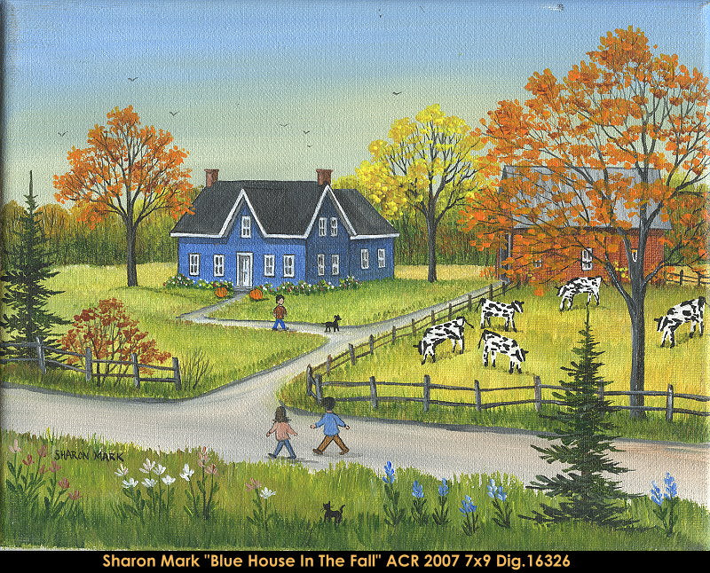 16326 - Sharon Mark - Blue House in the Fall - 7x9
