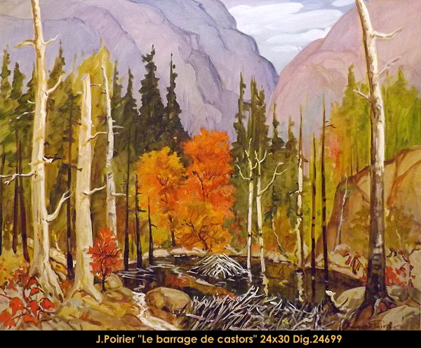 24699 - Jacques Poirier - Le barrage de castors - 24x30