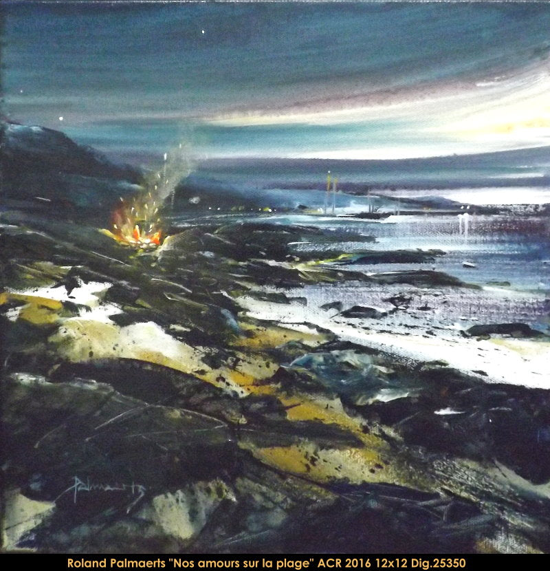 25350 - Roland Palmaerts - Nos amours sur la plage - 12x12