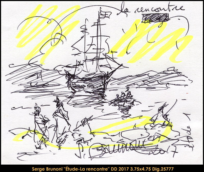 25777 - Serge Brunoni -  Étude (Montréal 375e) - DESSIN - 4.75x3.75