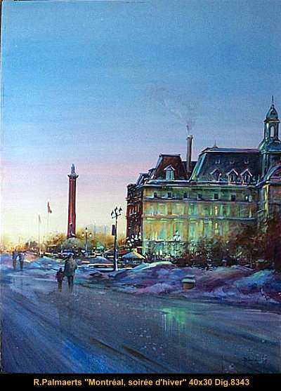 8343 - Roland Palmaerts - Montréal, soirée d'hiver - 40x30