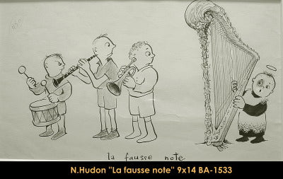 BA1533 - Normand Hudon - La fausse note - 9x16 dessin encadré