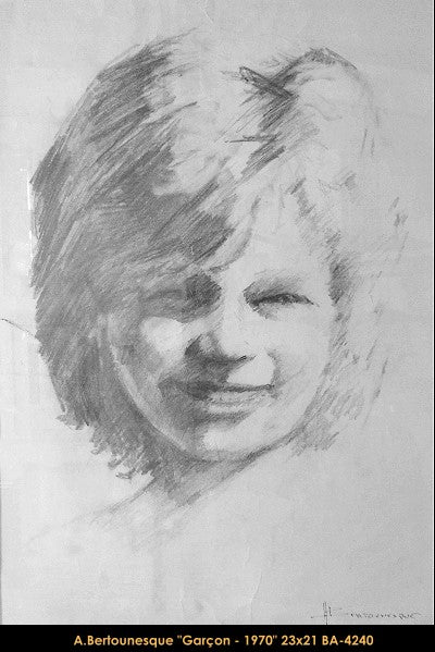 BA4240 - André Bertounesque - Garçon - 23x21 Dessin encadré / Framed drawing