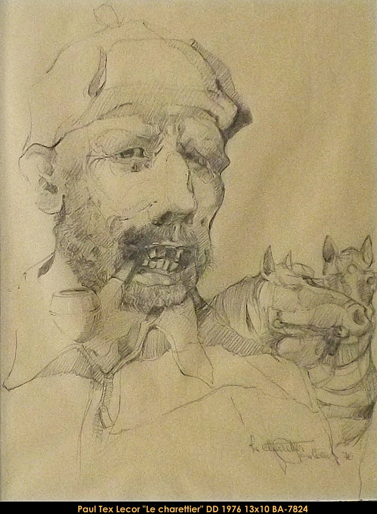 BA7824 - Paul TEX Lecor - Le charettier - 13x10 Dessin encadré