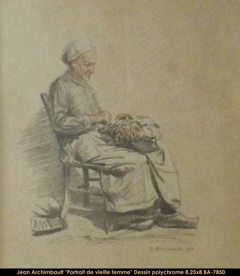 BA7850 - Portrait de vieille femme - (DESSIN) - JEAN ARCHIMBAULT - 8.25x8
