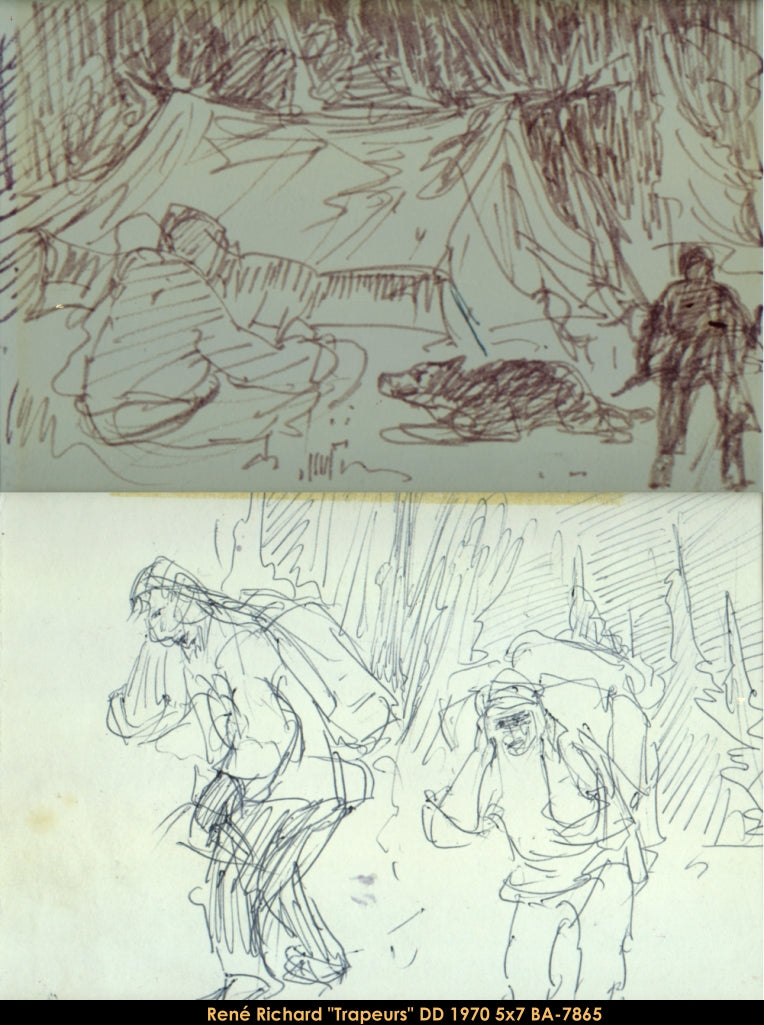BA-7865 - Trappeurs - DESSIN RECTO/VERSO - René Richard - 5x7 (Encadré)