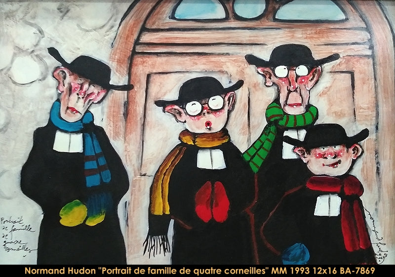 BA7869 - Portrait de famille de quatre corneilles - NORMAND HUDON - 12x16