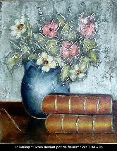 BA795 - Paula Caissy - Livres devant pot de fleurs - 12x10