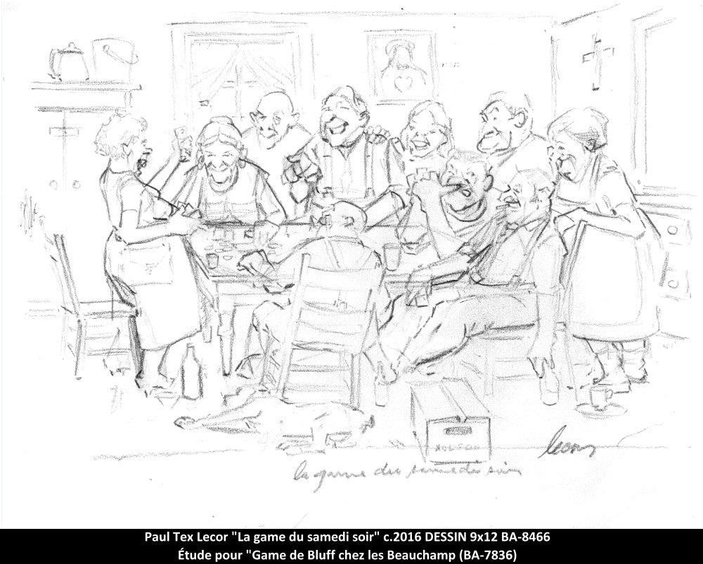 BA-8466 - La game du samedi soir (ÉTUDE/DESSIN) - PAUL TEX LECOR - 9x12 encadré