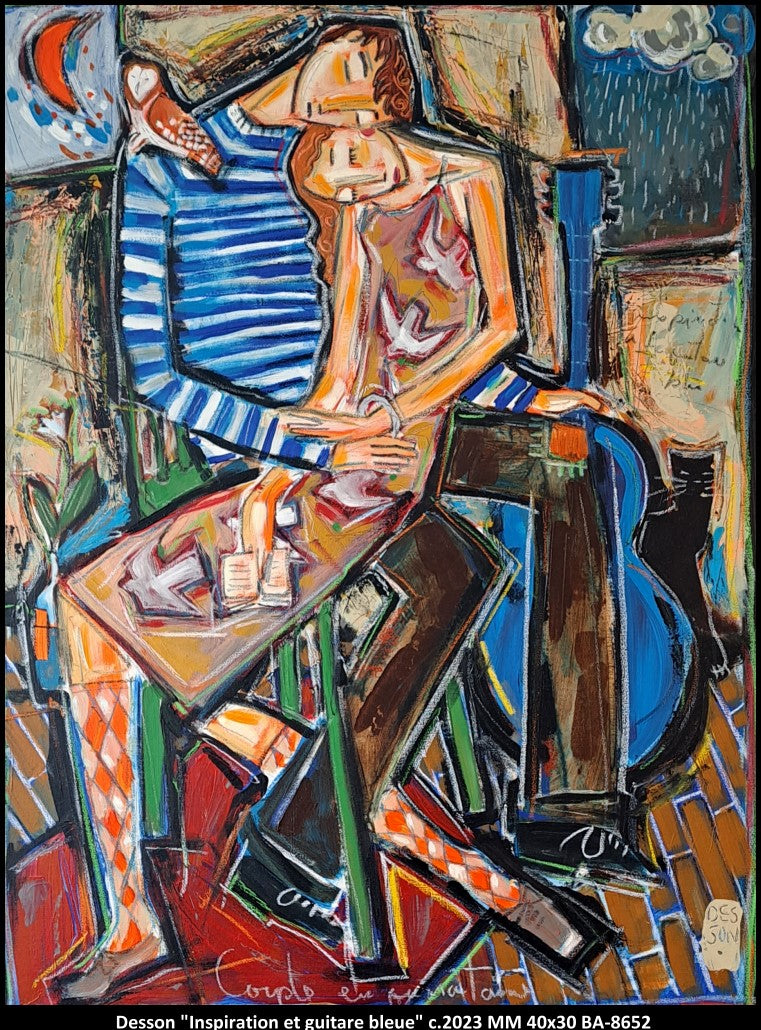 BA8652 - Inspiration et guitare bleue - DENIS CHIASSON DESSON - 40X30